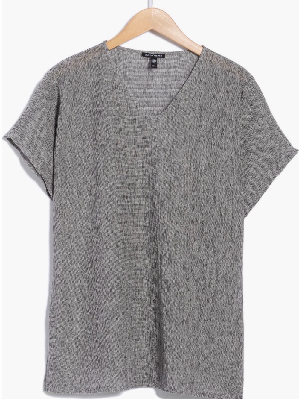 Eileen Fisher Plissé V Neck Tunic Top Gray Medium Tencel EUC F4RBC